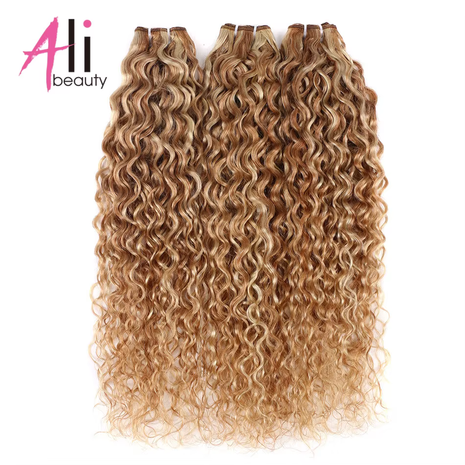 Ali-beauté # P27/613 paquets de vague d'eau Extensions de cheveux humains Remy trame