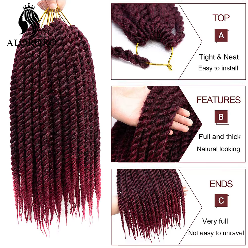 Alororo-Extensions Capillaires Synthétiques Torsadées Ombré Cloches