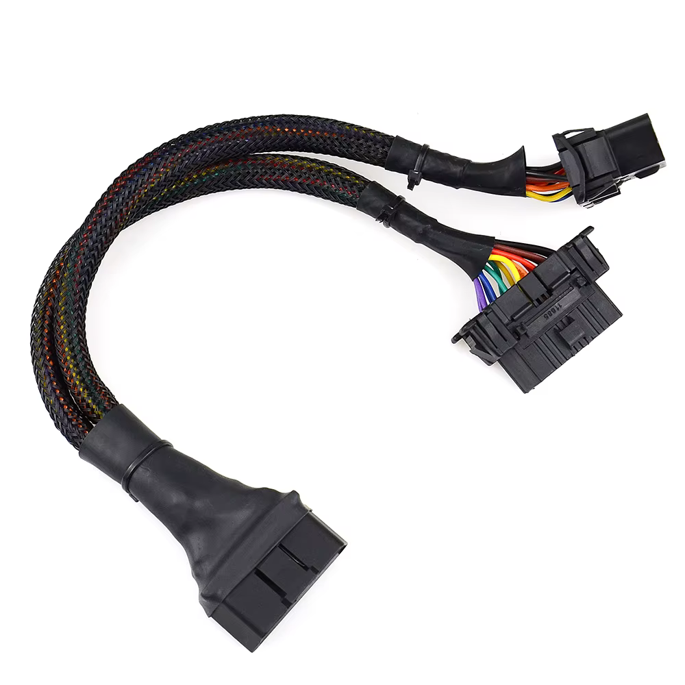 Câble d'extension coudé OBD2 mâle vers double femelle avec 16 broches disponibles pour connecté 1 en 2 adaptateur d'extension OBD 2 converti