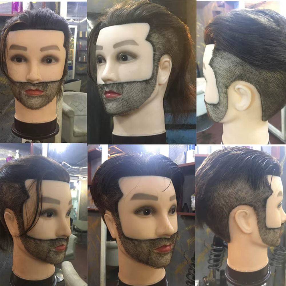 100% mâle réel cheveux humains Mannequin pratique formation tête avec barbe pour couper coiffure