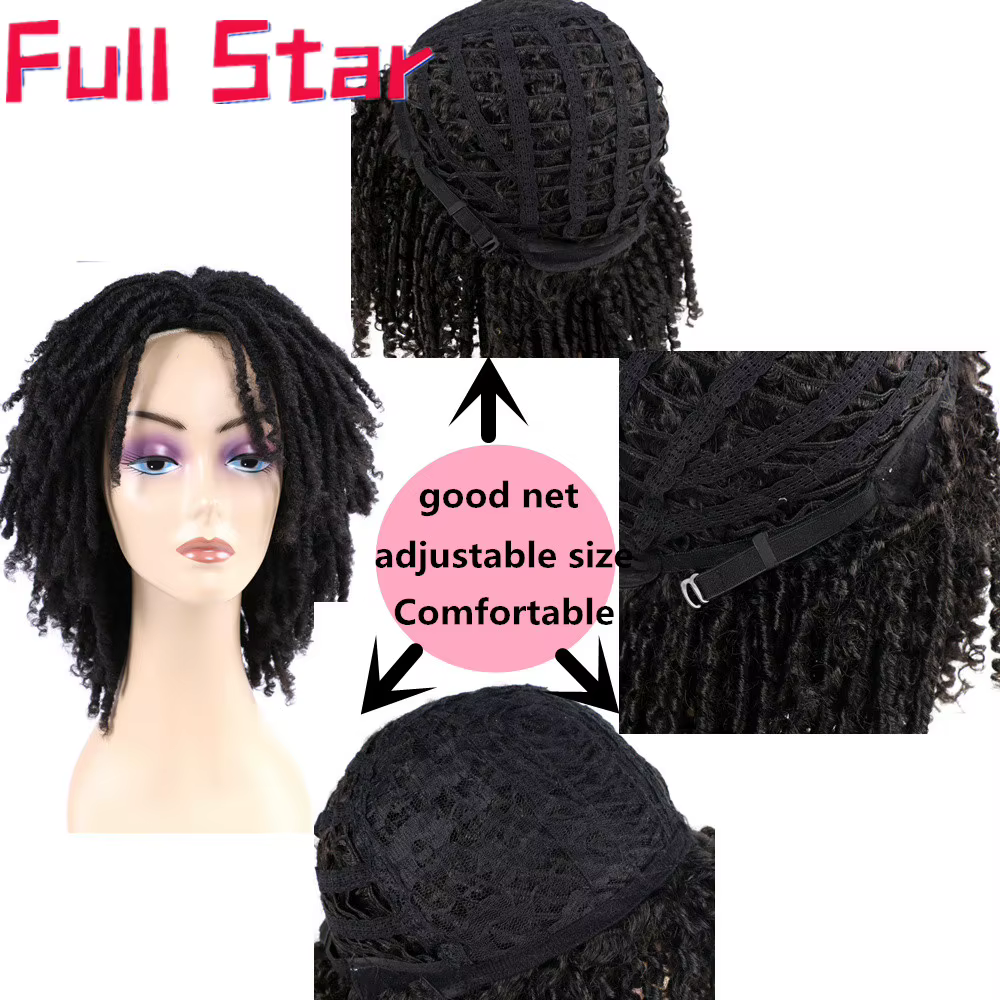 Full Star 14 "perruque bouclée Dreadlock pour femme noire Ombre bordeaux couleur marron court bouclé Soul Locs tresses perruques fête usage quotidien