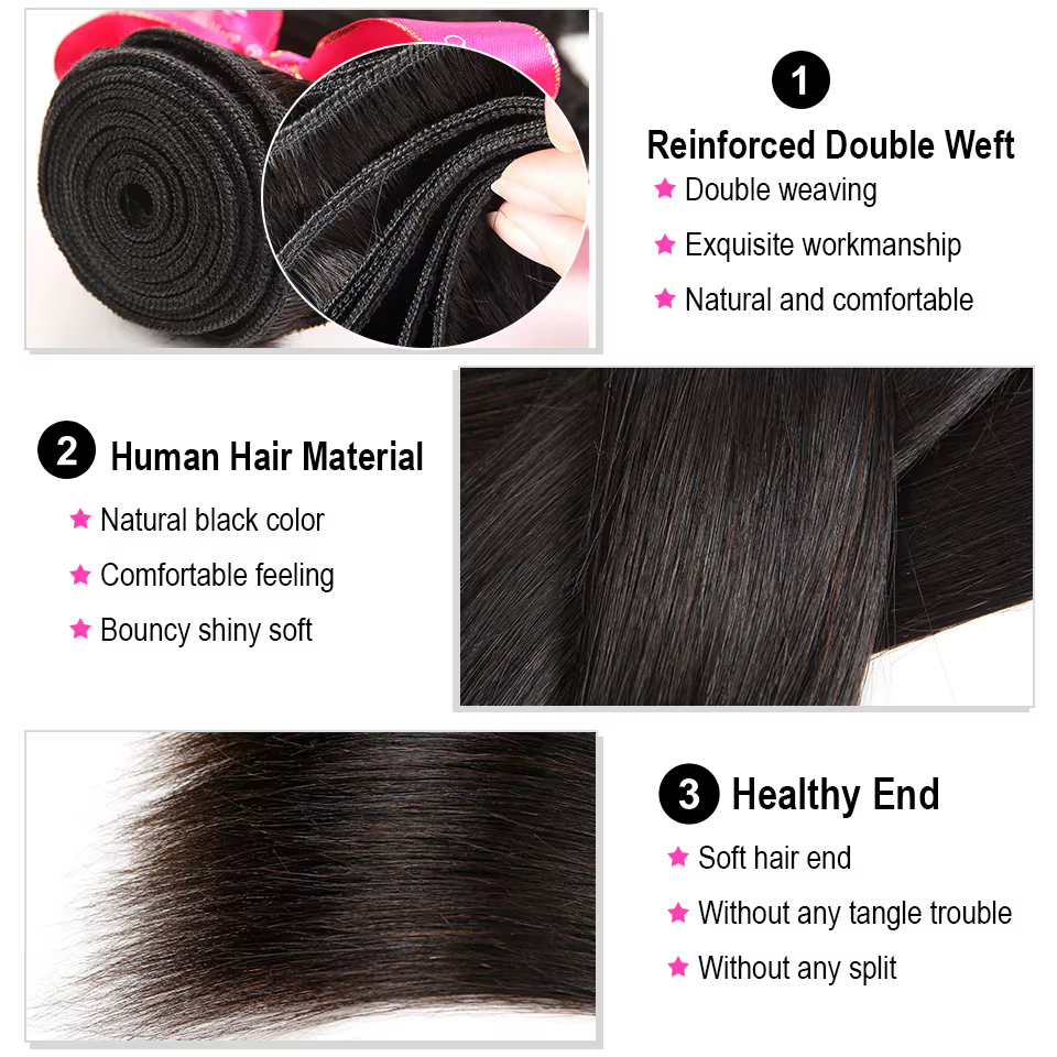 AliPearl cheveux 100% cheveux humains paquets avec 4x4 dentelle fermeture brésilienne cheveux raides armure 3 paquets Ali perle Extension de cheveux
