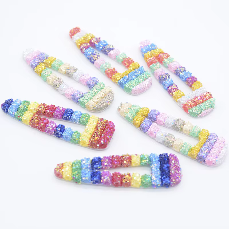 Lot de 6 pinces à cheveux en forme de goutte d'eau avec paillettes arc-en-ciel de 8 cm pour la fabrication de coiffes