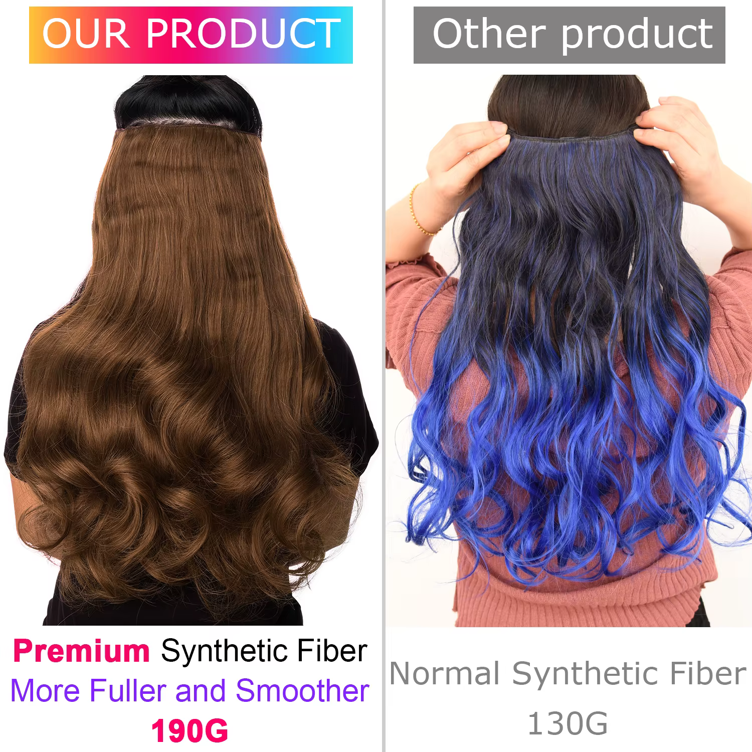 Clips dans les extensions de cheveux 32 pouces synthétiques ondulés 210G Premium