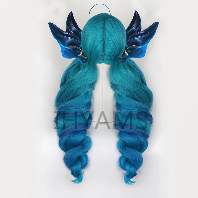 Gwen Game LOL Cosplay perruque bleu vert mixte longues perruques bouclées résistant à la chaleur cheveux synthétiques