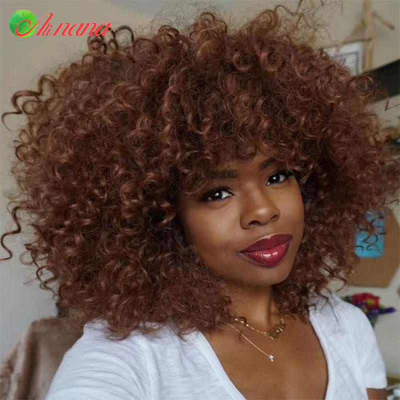 Perruque écharpe bouclée rebondissante brésilienne gingembre/marron/blond couleur pleine Machine