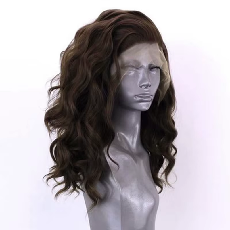 AIMEYA – perruque Lace Front wig synthétique ondulée brune