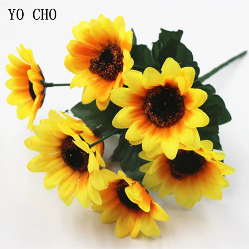 Grandes têtes de fleurs artificielles en soie, fausses tournesoles pour décoration de boîte de mariage, accessoires de scrapbooking faits à la main, fausses fleurs