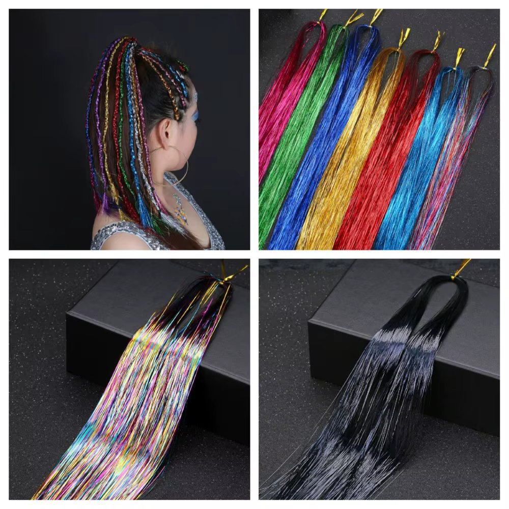 Hip-Hop coloré Bling Extension de cheveux accessoires Laser or brillant fil métallique Extensions