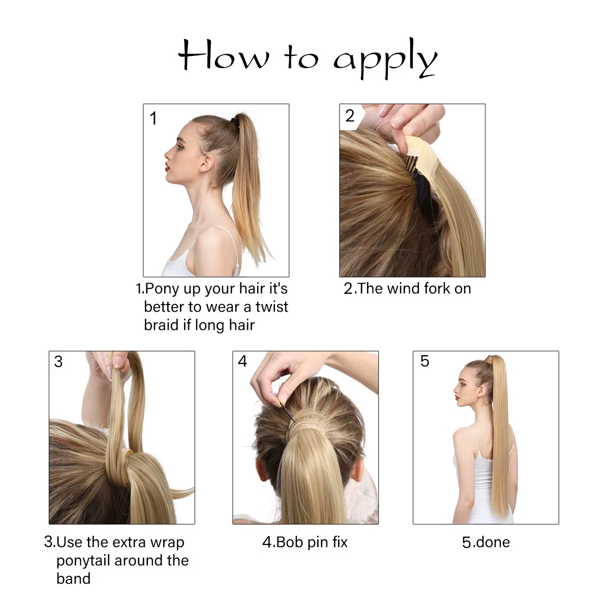 Clip synthétique en queue de cheval Extension de cheveux perruque droite crépus bouclés longue enrouler autour de fausse