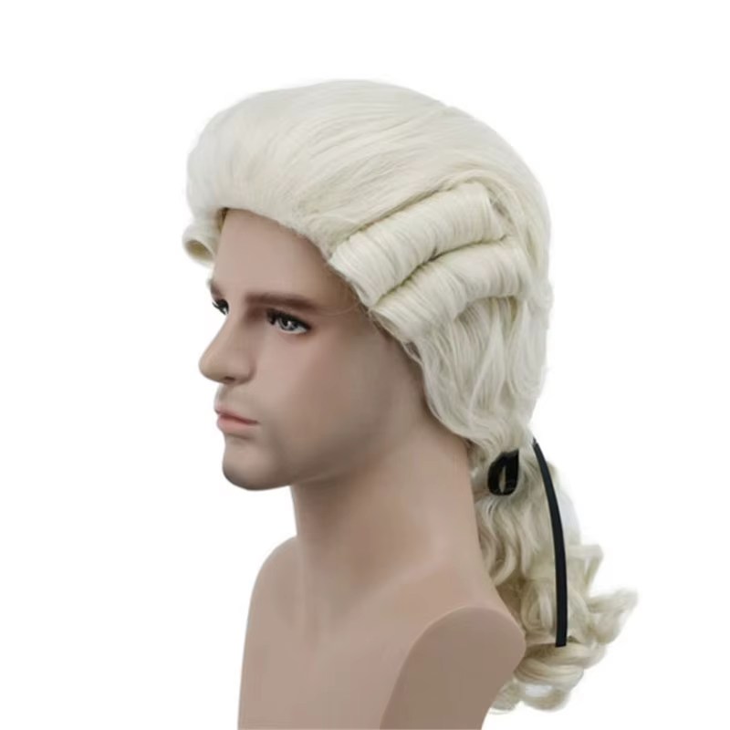 Gris blanc noir avocat juge baroque bouclés hommes perruques de luxe historique longue synthétique Cosplay perruque