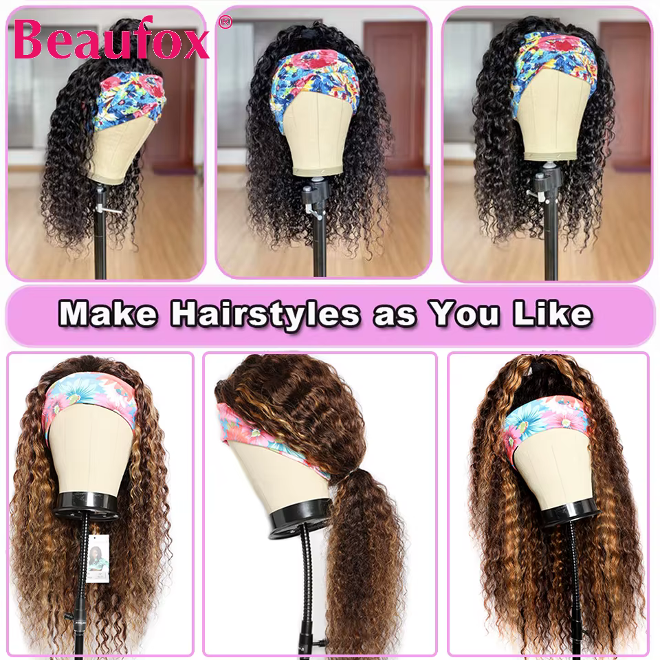 Beaufox vague d'eau bandeau perruque perruques de cheveux humains pour les femmes noires écharpe brésilienne faite à la