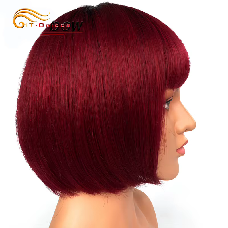 Perruque rouge avec frange de cheveux humains
