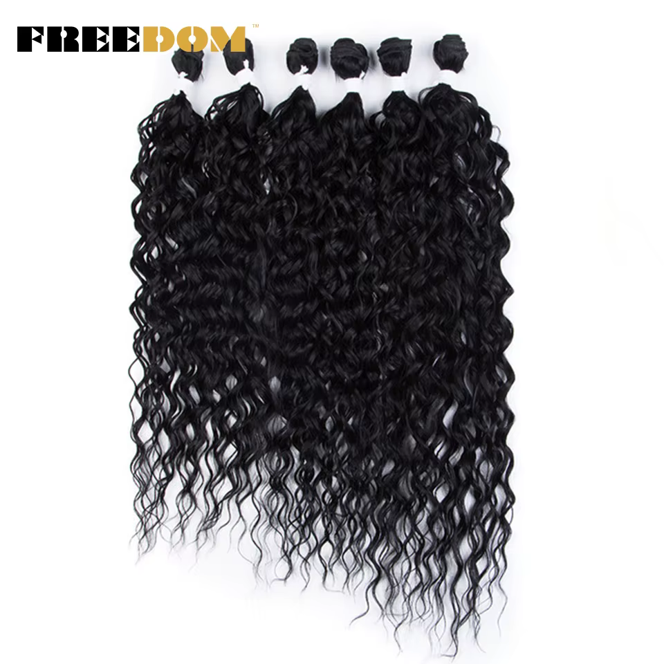 FREEDOM – Extensions capillaires synthétiques, cheveux bouclés, blonds ombrés, 24-28 pouces, 6 pièces/lot, résistants à la chaleur, pour femmes noires