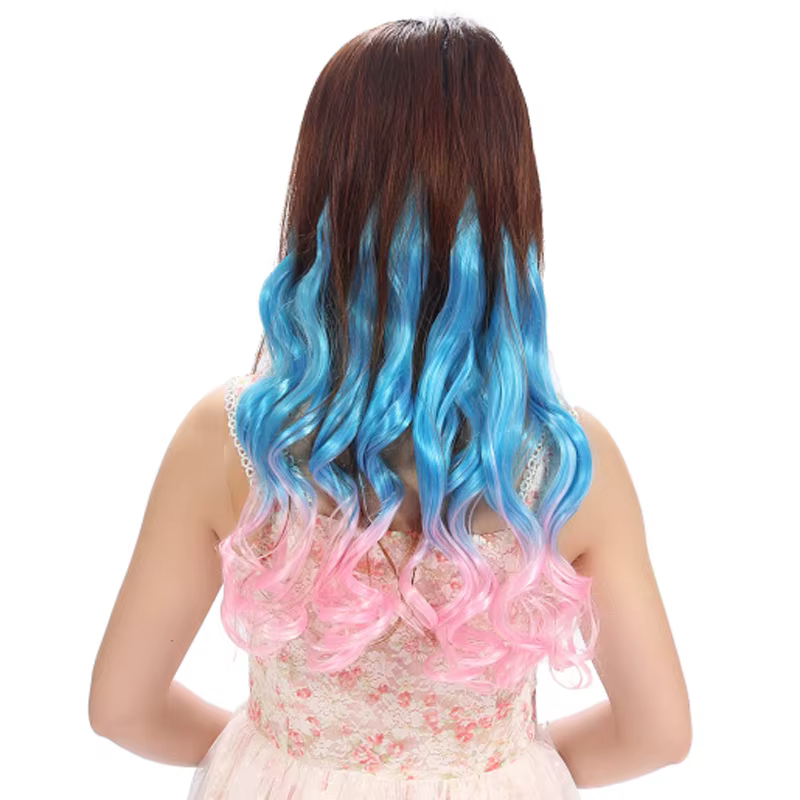 Jeedou une pièce synthétique Clip-in Extension de cheveux Ombre ondulé noir bleu dégradé moderne Cosplay boîte de nuit Style postiche