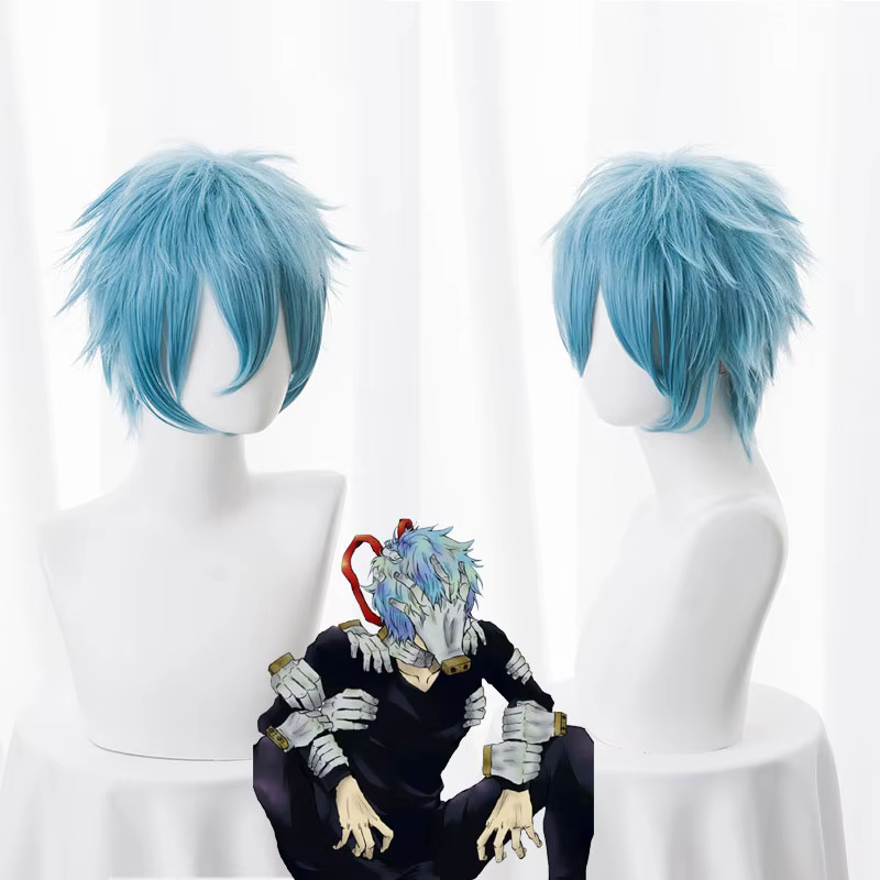 Anime My Academia Boku no Hiro Akademia Shigaraki Tomura perruques courtes gris bleu mixte bouclés Cosplay perruque +