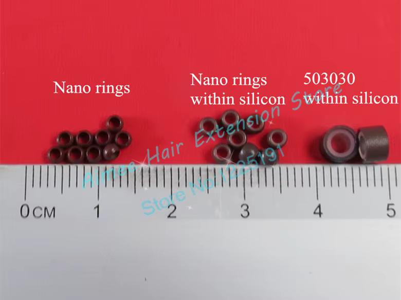 1000 pièces/lot 3 # Anneaux nano en silicone brun foncé pour extensions de cheveux
