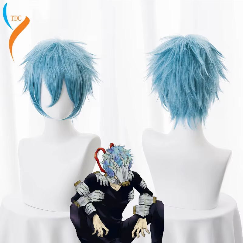 Anime My Academia Boku no Hiro Akademia Shigaraki Tomura perruques courtes gris bleu mixte bouclés Cosplay perruque +