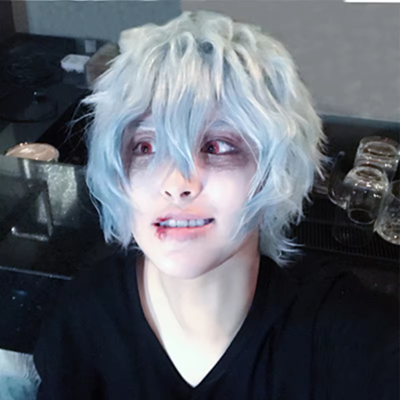 Perruque de Cosplay Courte et Bouclée avec Bonnet