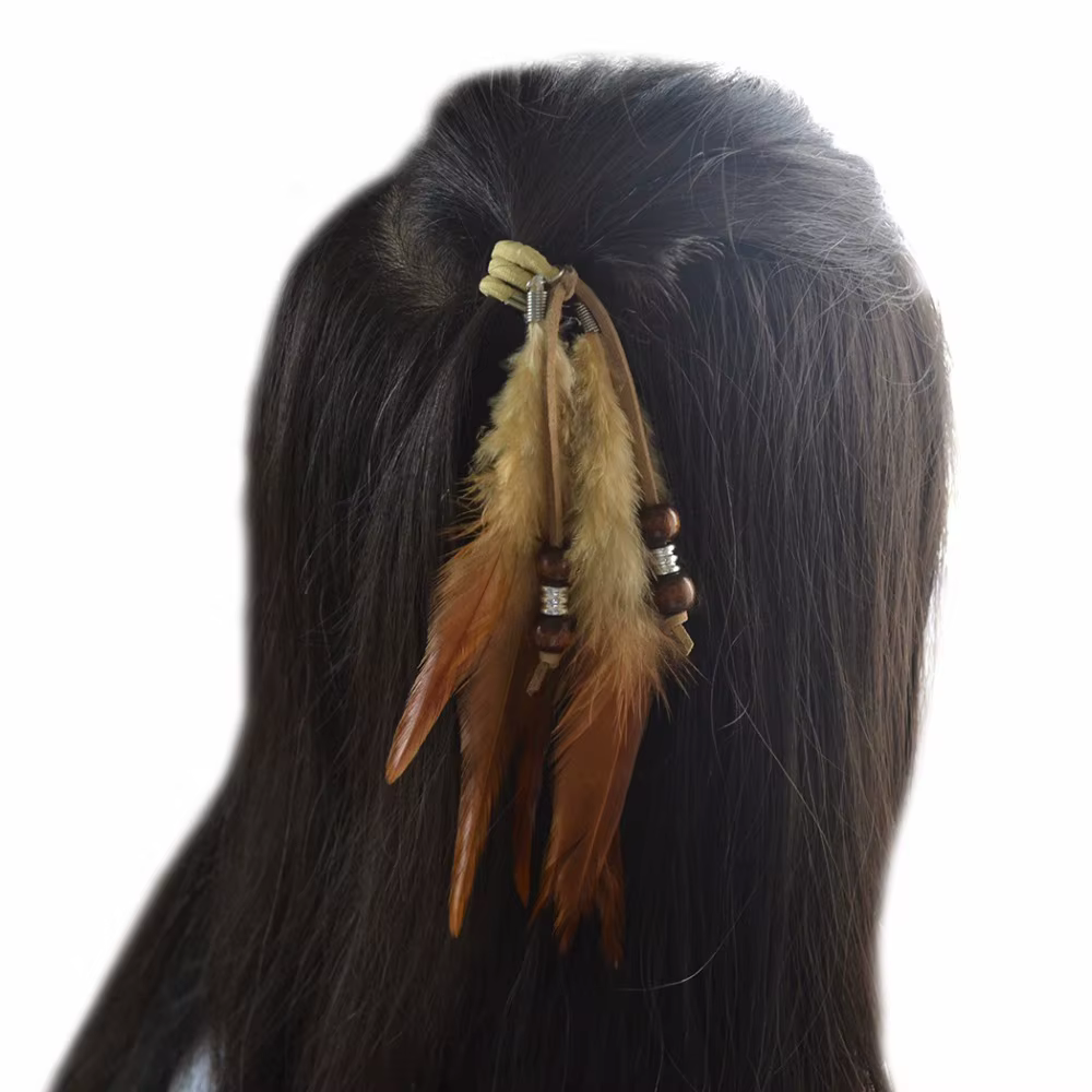 Ethnique noir marron plume tresse élastique bandeau de cheveux Tribal Extension
