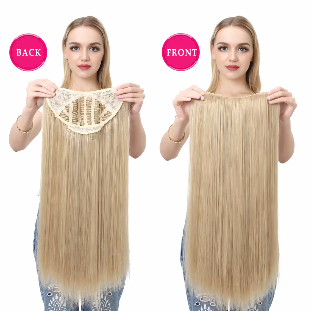 Extension de cheveux à clipser synthétique droite de qualité supérieure pour femme