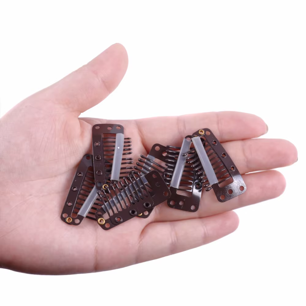 Perruques pinces à cheveux 100 pièces 36mm 10 dents Clips à pression avec dos en silicone pour Extension accessoires