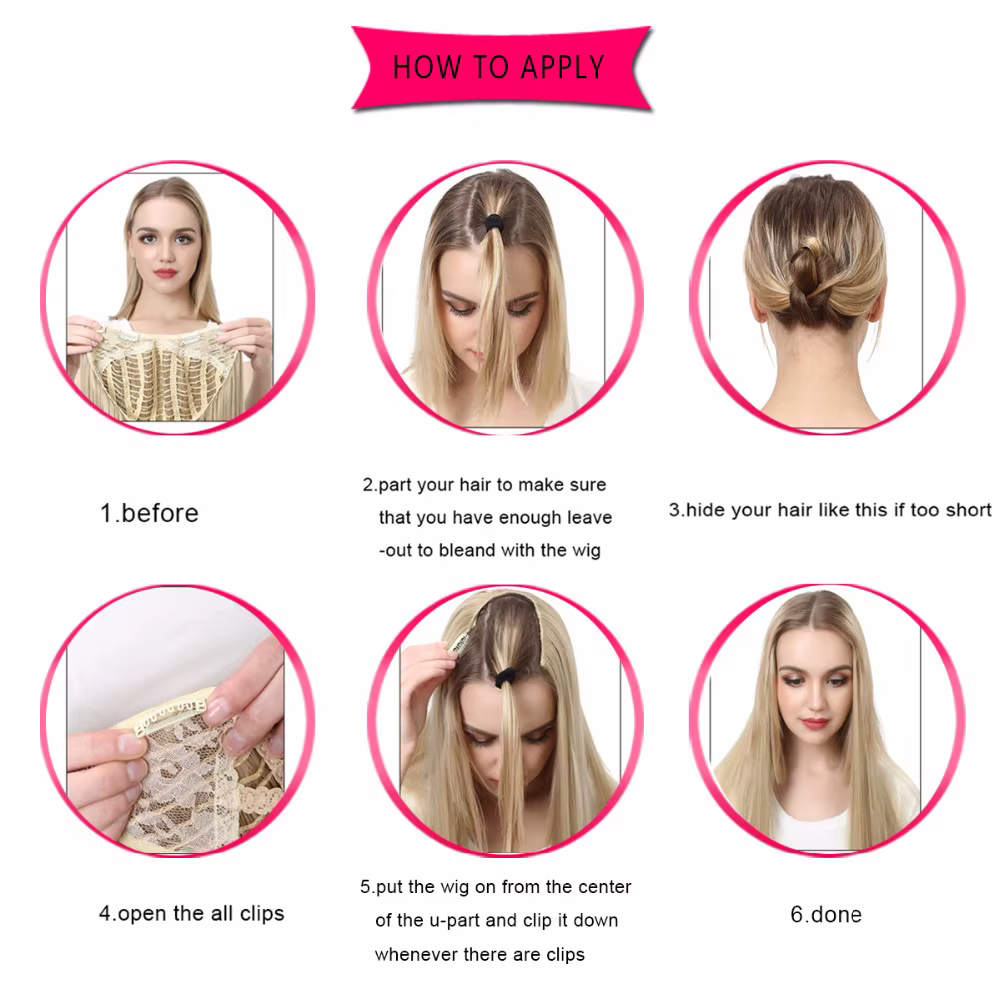 Extension de cheveux à clipser synthétique droite de qualité supérieure pour femme