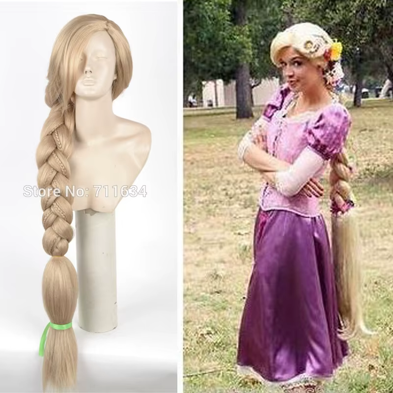 Top qualité 100 CM de Long Raiponce emmêlé blond clair droite Cosplay cheveux grande tresse pour les femmes fête