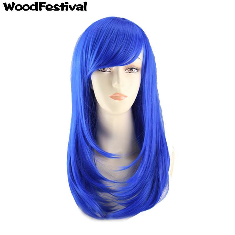 Perruque femme perruques droites perruque de cheveux synthétiques avec frange femme Cosplay perruques rouge bleu rose blanc vert Orange bordeaux marron