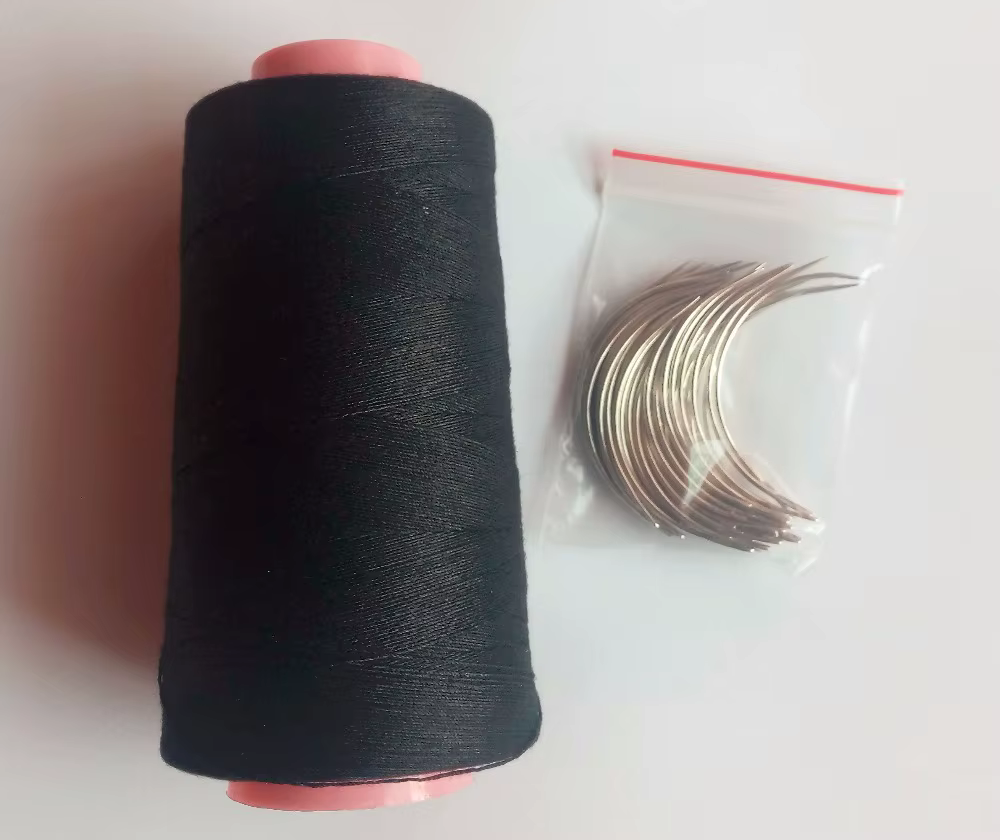 25 aiguilles en C avec 1 rouleau de fil de coton noir pour tressage de cheveux