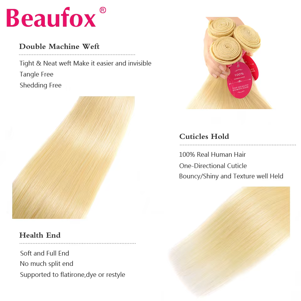 Beautorch-Tissage en lot brésilien 3/4 naturel Remy lisse blond 613