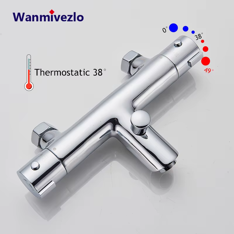 Vanne mitigeur de douche thermostatique chromée, vanne de commande murale à double poignée, mélangeur de salle de bains chaude et froide, robinet de baignoire mélangeur