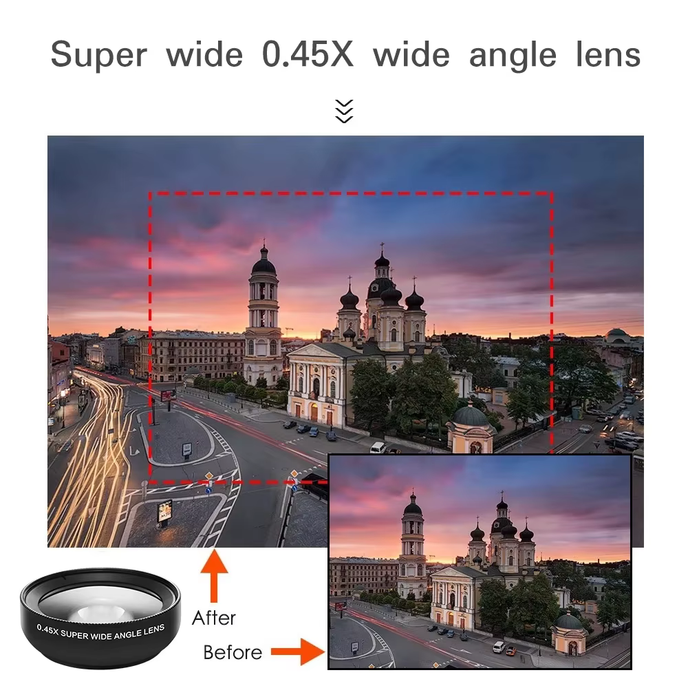 Objectif de téléphone portable à 2 fonctions, grand Angle 0,45x et objectif de caméra Macro HD 12,5x universel pour iPhone, téléphone Android, Smartphone