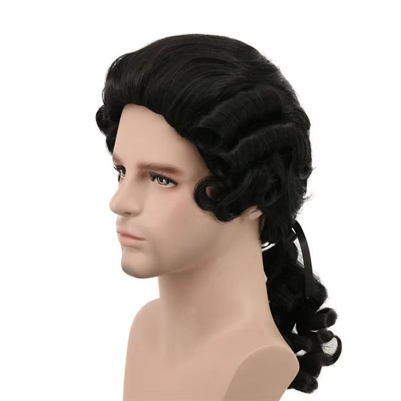 Gris blanc noir avocat juge baroque bouclés hommes perruques de luxe historique longue synthétique Cosplay perruque
