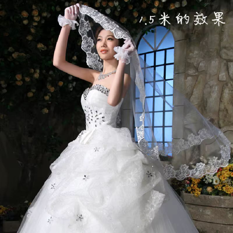 Voiles de mariage brodés en dentelle blanche ivoire