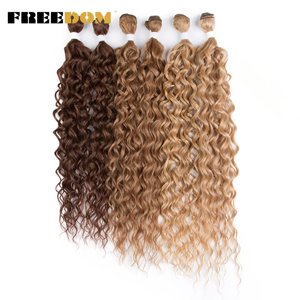 FREEDOM – Extensions capillaires synthétiques, cheveux bouclés, blonds ombrés, 24-28 pouces, 6 pièces/lot, résistants à la chaleur, pour femmes noires