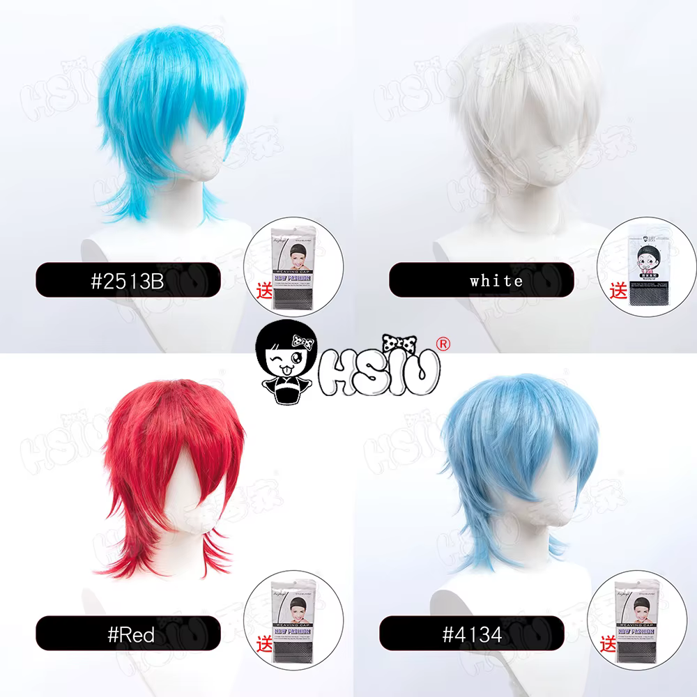 Perruque courte style fluffy, 22 couleurs, « HSIU », noir, blanc, violet, bleu, rouge, perruque de fête, cosplay, perruque synthétique en fibre