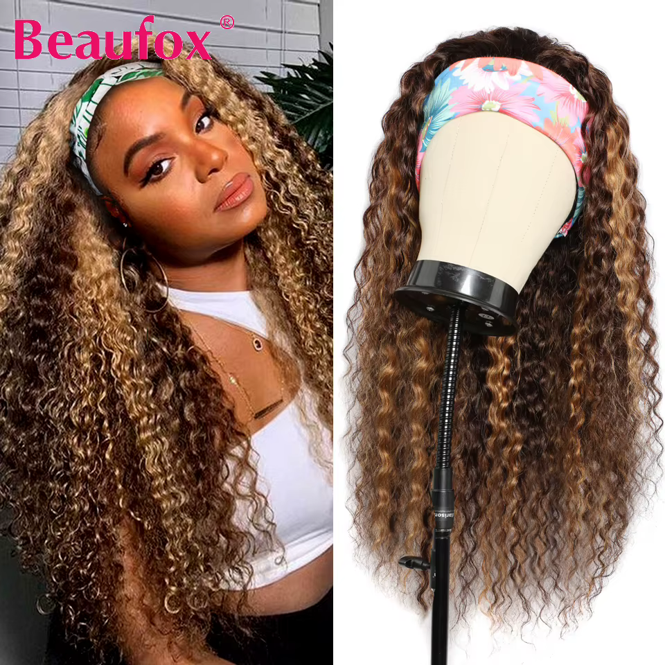 Beaufox vague d'eau bandeau perruque perruques de cheveux humains pour les femmes noires écharpe brésilienne faite à la