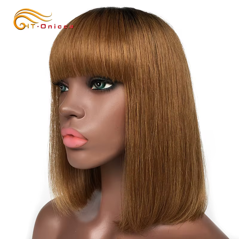 Perruque rouge avec frange de cheveux humains