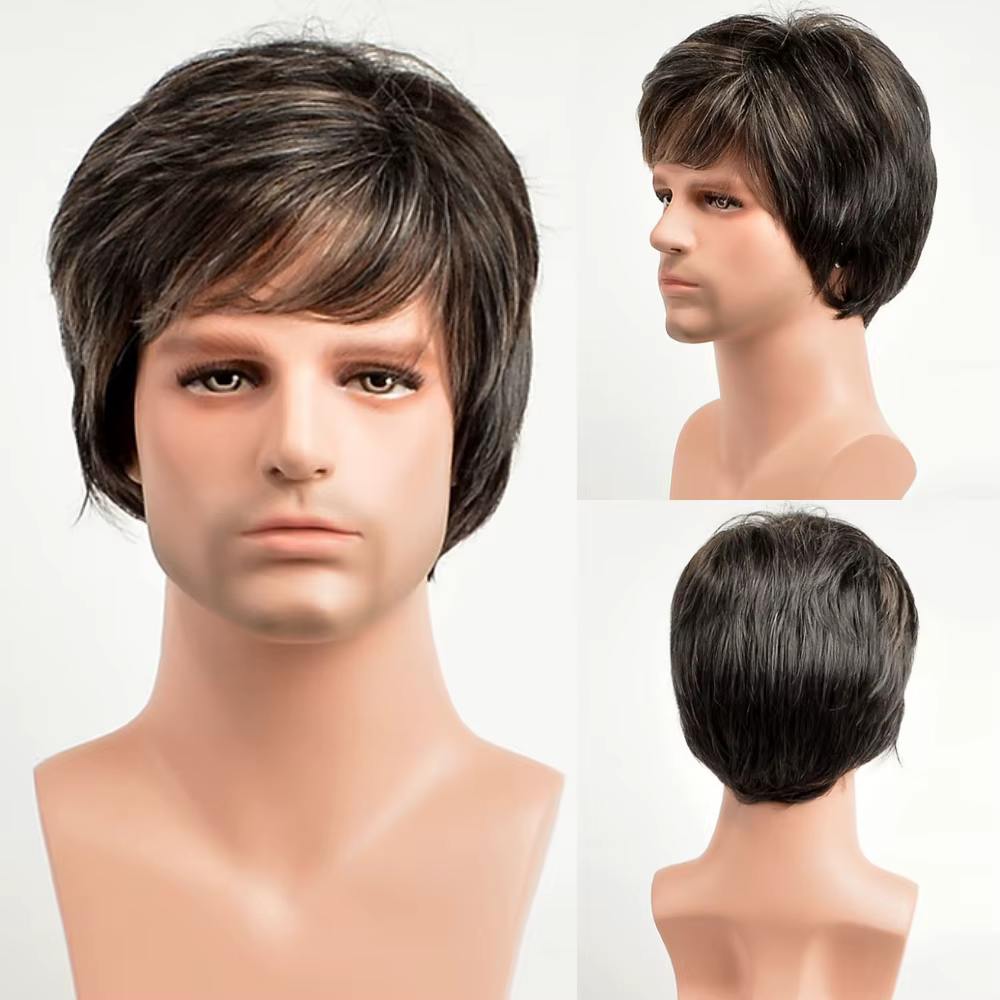 MSIWIGS – perruque synthétique courte et lisse pour hommes