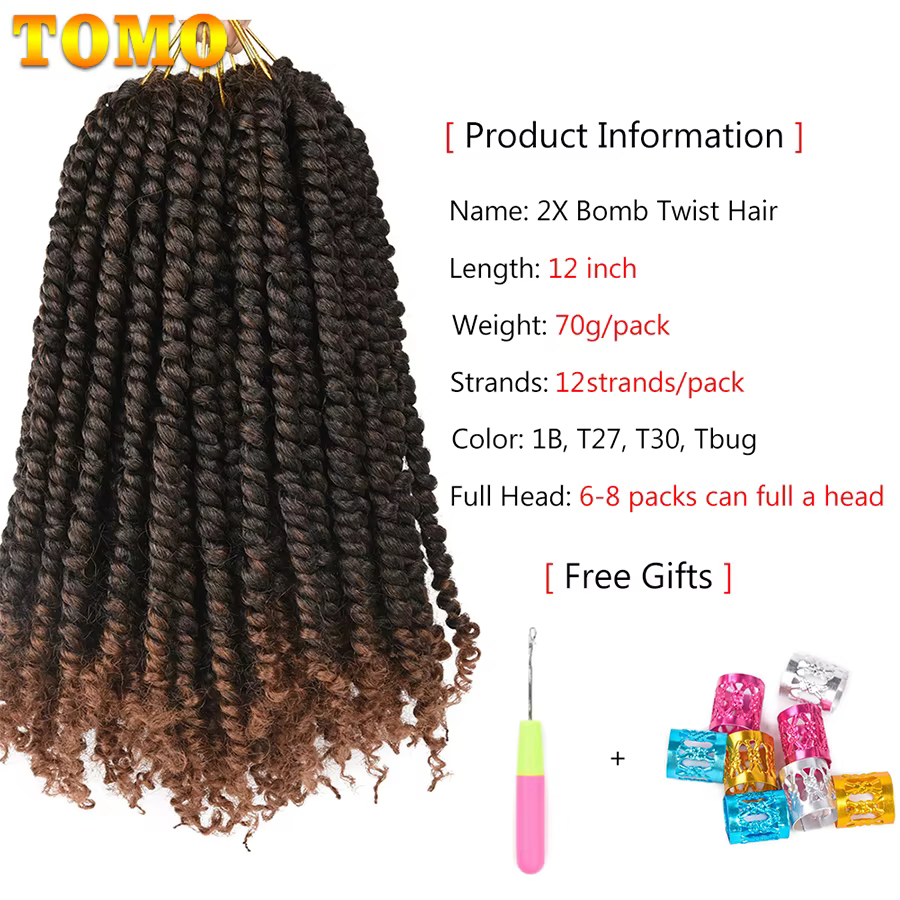 TOMO Twist Crochet cheveux synthétiques pré-bouclés Passion torsion 12 brins longs bohème tressage Extensions