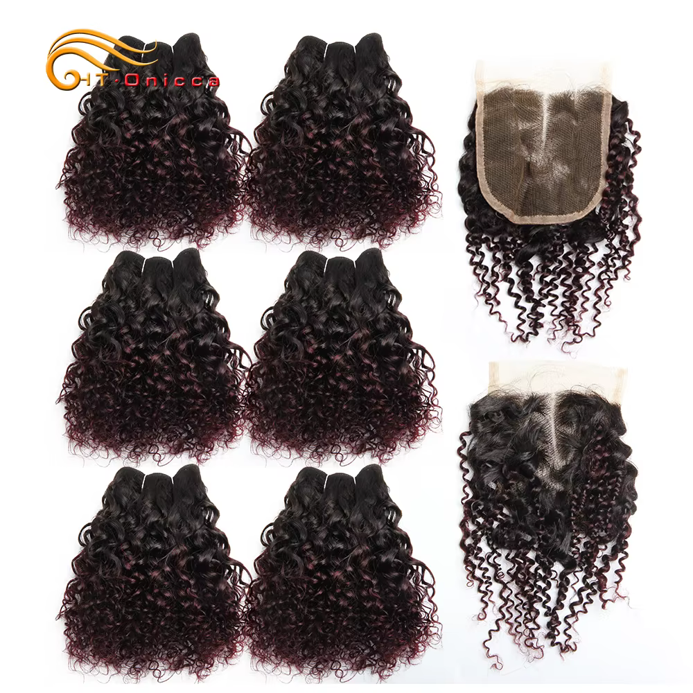 Cheveux brésiliens Jerry Curl paquets avec fermeture bouclés