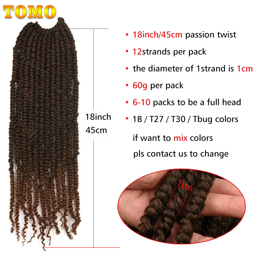 TOMO Twist Crochet cheveux synthétiques pré-bouclés Passion torsion 12 brins longs bohème tressage Extensions