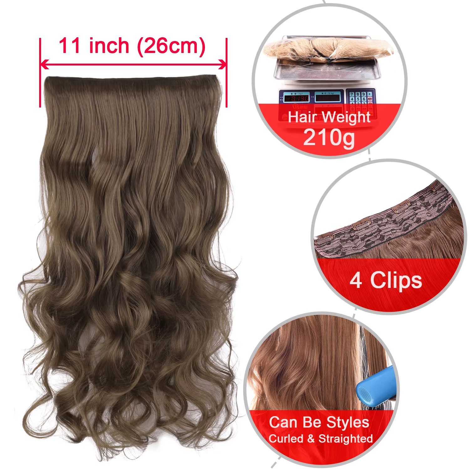 Clips dans les extensions de cheveux 32 pouces synthétiques ondulés 210G Premium