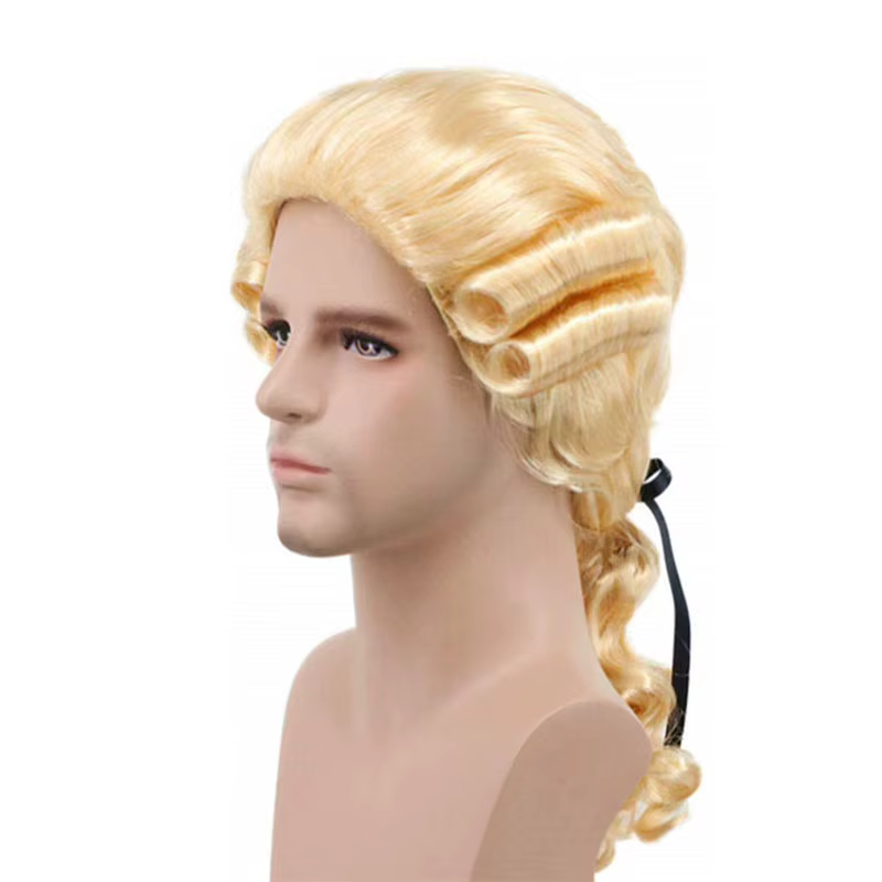 Gris blanc noir avocat juge baroque bouclés hommes perruques de luxe historique longue synthétique Cosplay perruque