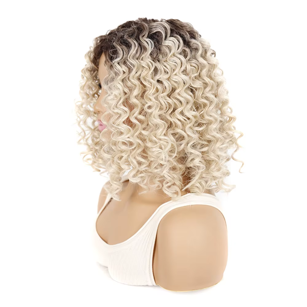 Jeedou-Perruque Synthétique Courte Bouclée pour Femme, Cheveux Profonds, Coiffure Moelleuse, Brun Foncé, Blond, Mélange de Perruques Documents