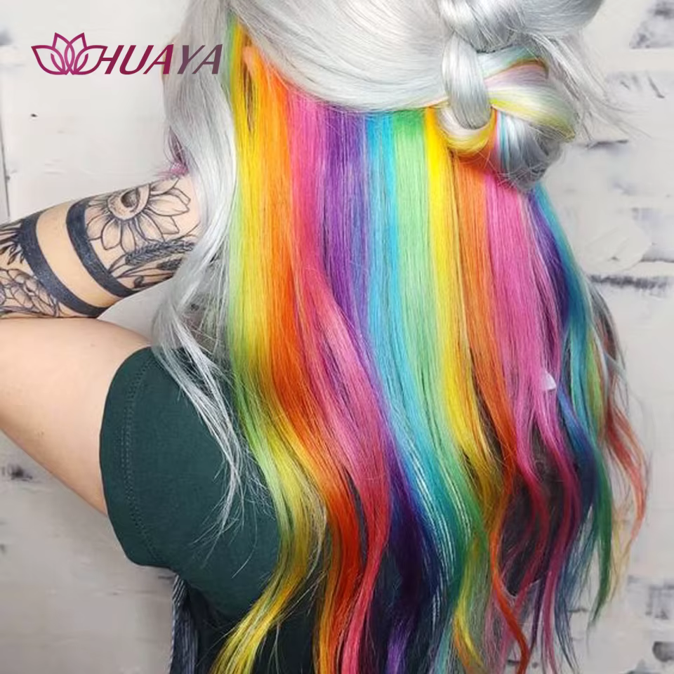 Extensions de Cheveux Synthétiques Longs et Lisses Colorés