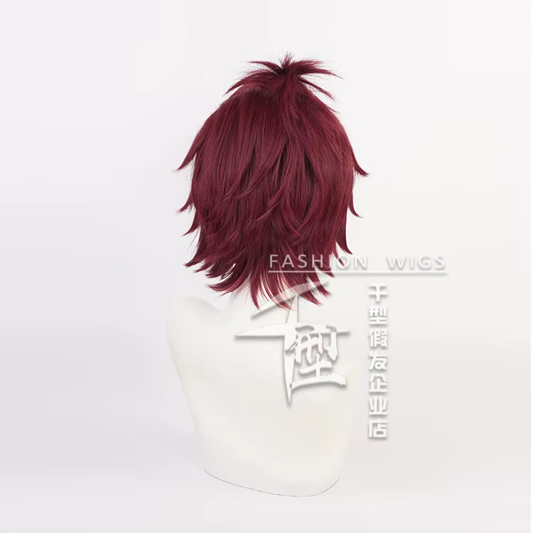 Ensemble Stars Cosplay Isara Mao Perruque, Trickstar Rouge Foncé, Frange Courte au Milieu, Idol Roleplay, Cheveux Synthétiques