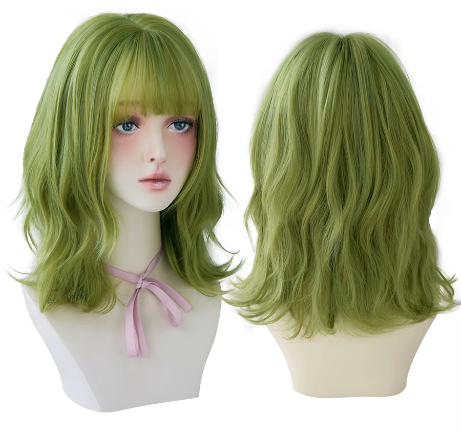 7JHH perruques vert Olive vague profonde perruque avec frange pour les femmes fête délicate Cosplay résistant à la