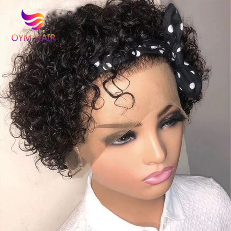 Perruque coupe lutin courte bouclée avant de lacet perruques de cheveux humains pour les femmes noires vague d'eau